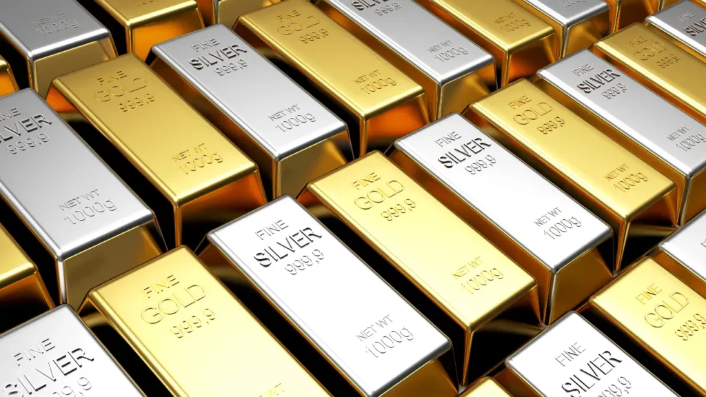 Gold-vs-silver Gold and silver bar